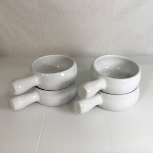 Pier 1 Imports Retro Cottage White Side Handle Ceramic Soup Bowl Set of 4